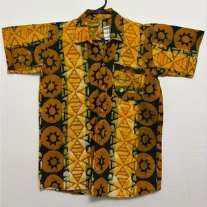 Pavement men’s  M Mustard Green Geometric Print Button Shirt NWT (A397)✨